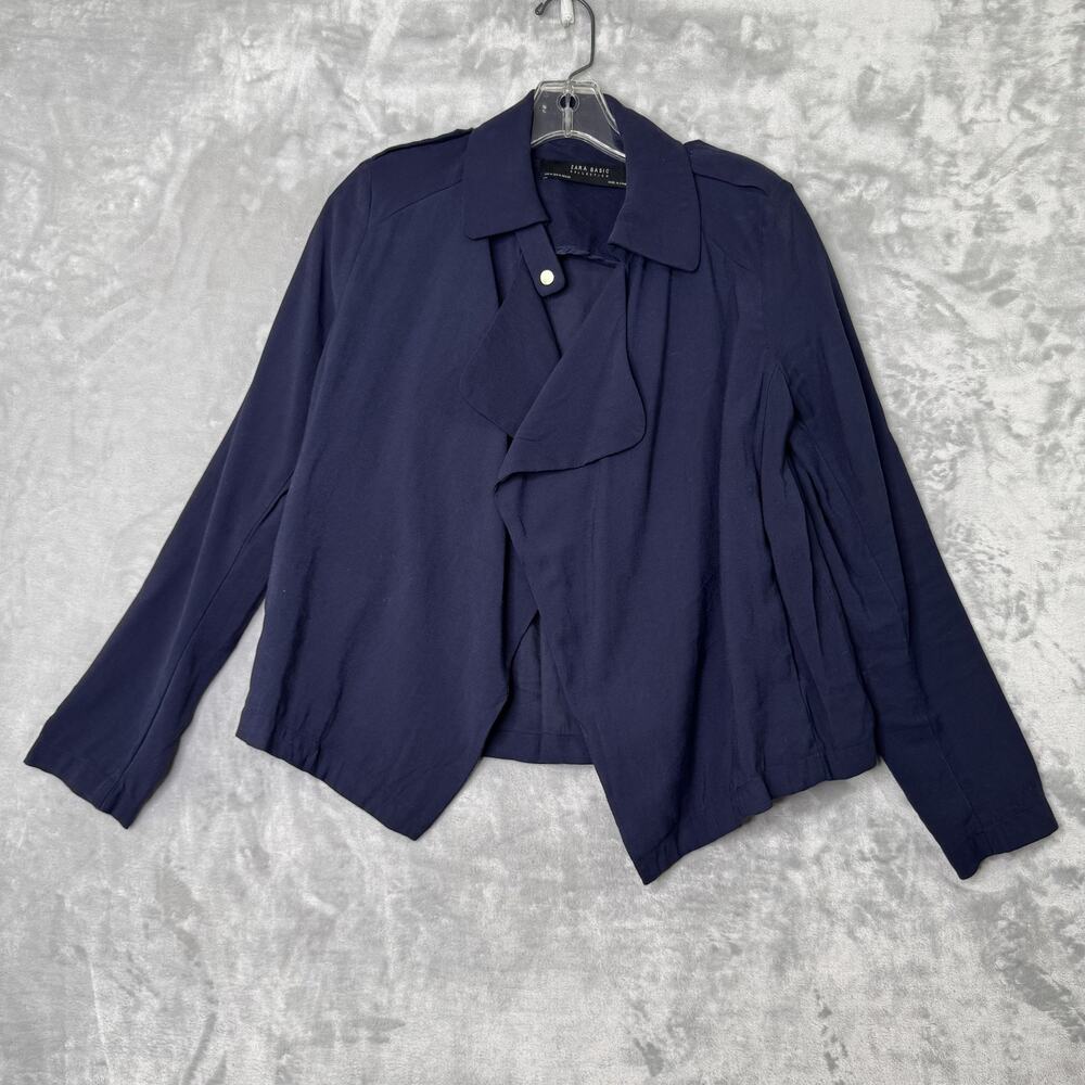 Zara Basic Collection Jacket Womens Medium Waterfall Open Front Pockets Draped B